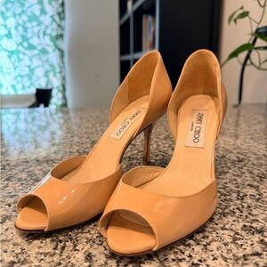Jimmy Choo Nude D’Orsay Peep Toe Heels